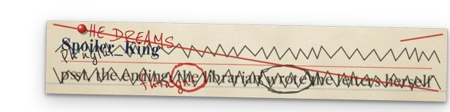 The same message covered in red rings, mad scrawls and zigzag lines, crossed out with a big red X