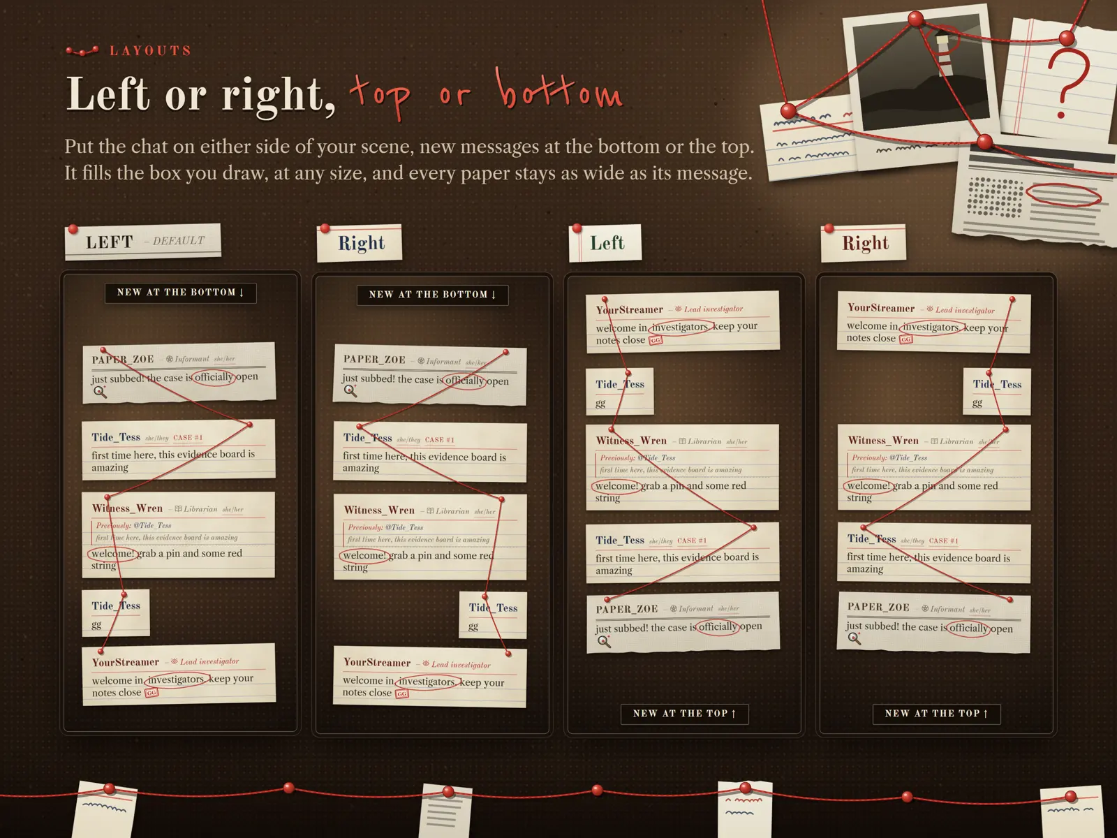 Red String Chat on the left and on the right, with new messages at the bottom and at the top