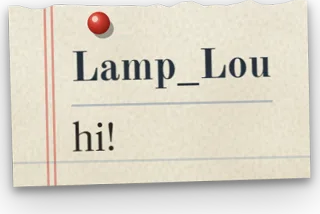 A notebook scrap with the name Lamp_Lou