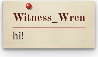 An index card in red ink with the name Witness_Wren
